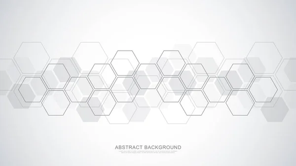 Fondo abstracto con formas geométricas y patrón hexágono. Ilustración vectorial para medicina, tecnología o diseño científico. — Vector de stock