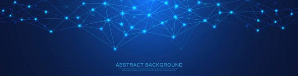 Soyut geometrik arkaplan ve noktaları ve çizgileri birleştiren web sitesi başlığı veya afiş tasarımı. Genel ağ bağlantısı. Metnin için pleksus arkaplanı ve alanı olan dijital teknoloji.