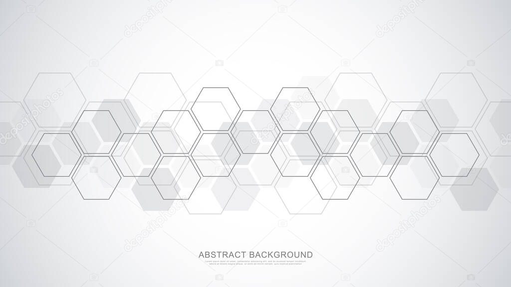 Abstract background with geometric shapes and hexagon pattern. Vector illustration for medicine, technology or science design.