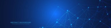 Soyut geometrik arkaplan ve noktaları ve çizgileri birleştiren web sitesi başlığı veya afiş tasarımı. Genel ağ bağlantısı. Metnin için pleksus arkaplanı ve alanı olan dijital teknoloji.