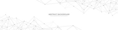 Soyut geometrik arkaplan ve noktaları ve çizgileri birleştiren web sitesi başlığı veya afiş tasarımı. Genel ağ bağlantısı. Metnin için pleksus arkaplanı ve alanı olan dijital teknoloji.
