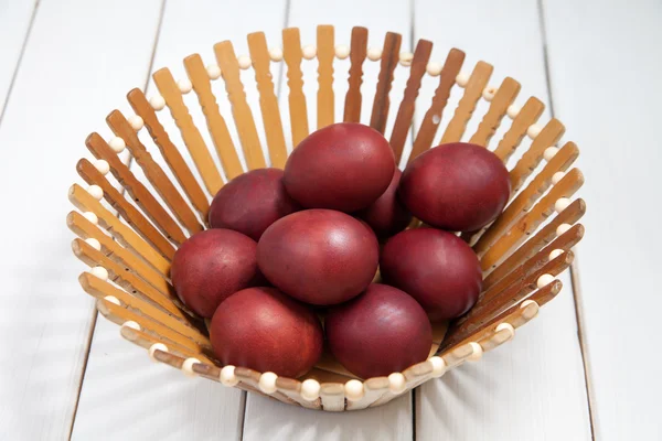 Colorful easter eggs with happy easter — Stock Photo, Image