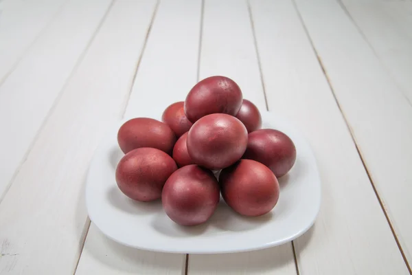 Colorful easter eggs with happy easter — Stock Photo, Image