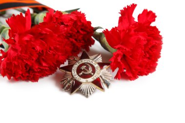 9 Mayıs kavramı. St. George's Şerit'teki Vatanseverlik Savaşı sırasını. Açıklayıcı yazı işleri. beyaz izole