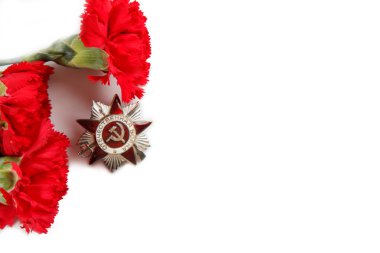 9 Mayıs kavramı. 1941-1945. St. George's Şerit'teki Vatanseverlik Savaşı sırasını. açıklayıcı yazı işleri. beyaz izole