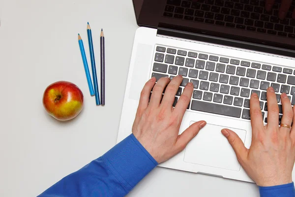 Man working with laptop. top view — Stock Photo, Image