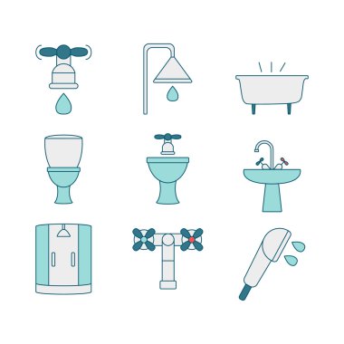 Vector line style icons of sanitary elements