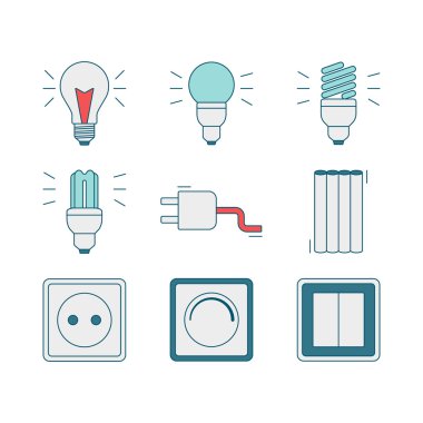 Vektör çizgi stili simgeler elektrik araçları elemanları