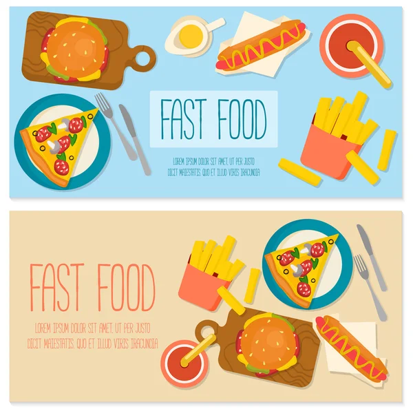 Banner de design plano com fast food . —  Vetores de Stock