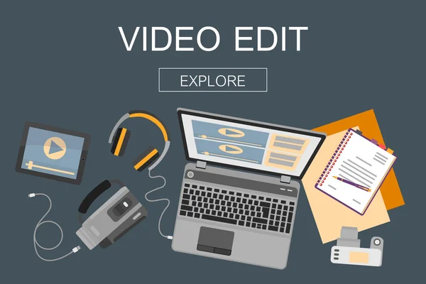 Flat design banner for  video edition. Stock Illustration