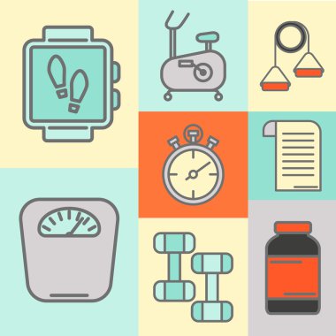 Kişisel antrenör programı için renkli simgeler vektör ayarla