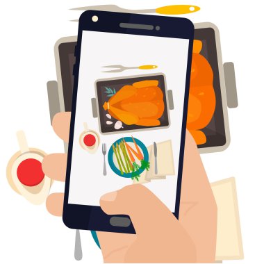 Bir smartphone fotoğraf yemek yaparken el.