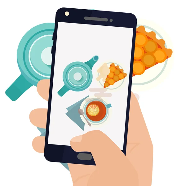 Hand making a smartphone photo of breakfast Vector Graphics