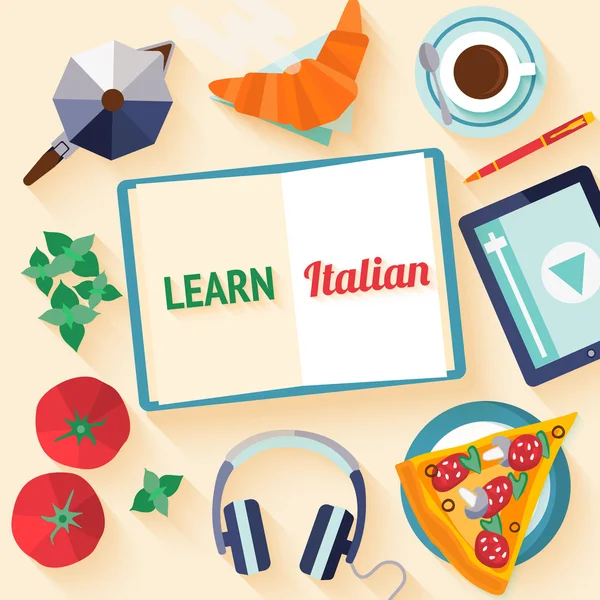 Plochý design web banner pro italské jazykové školy. — Stockový vektor
