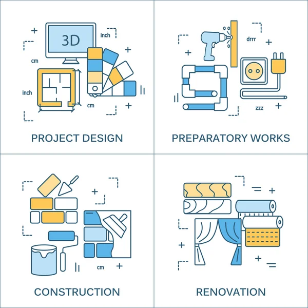 İnce çizgi düz tasarım inşaat araçları