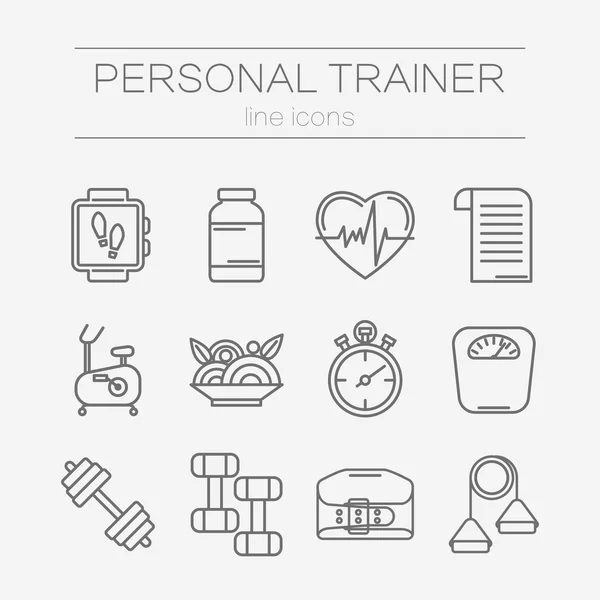 Kişisel antrenör programı için satır simgeler vektör ayarla.