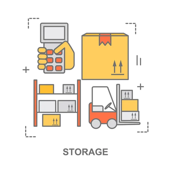 Bannière plate de conception de ligne mince pour le stockage — Image vectorielle