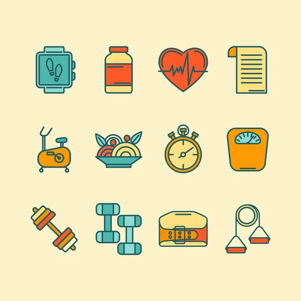 Conjunto vectorial de iconos de línea de color para el programa de entrenador personal — Archivo Imágenes Vectoriales