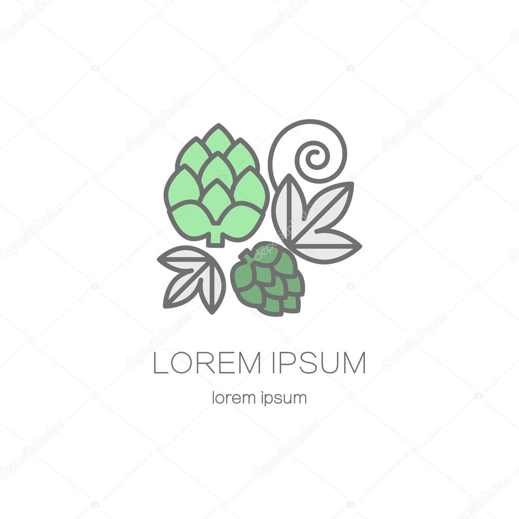Hop cones line icon. Vector logo template.