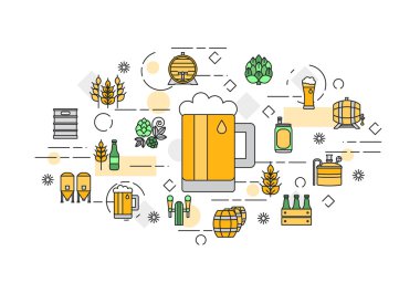 İnce çizgi düz tasarım afiş bira bira için