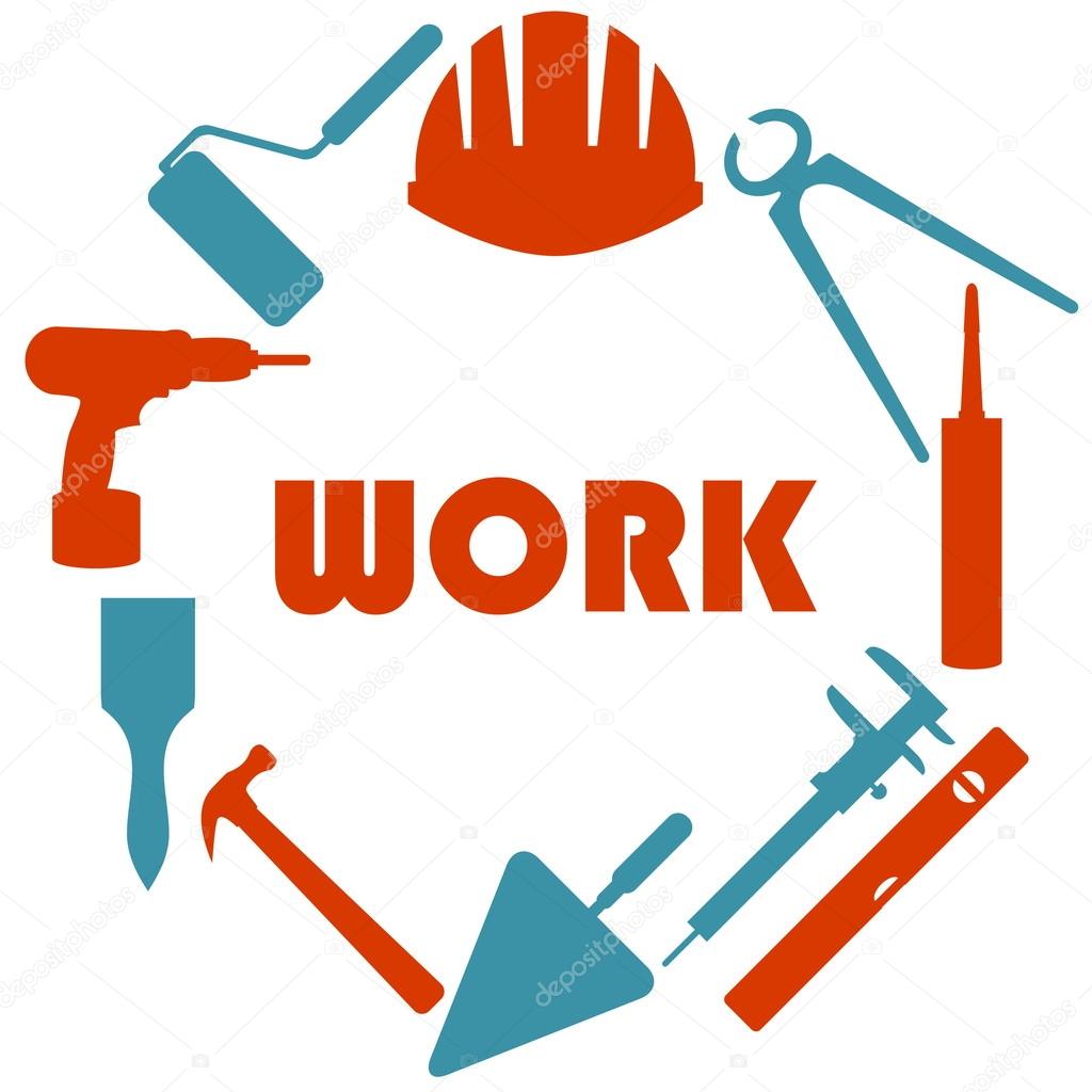 Flat design. Round logo with house repair icons.