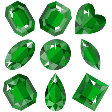 Set of sparkling emeralds of various shapes. Vector illustration. clipart