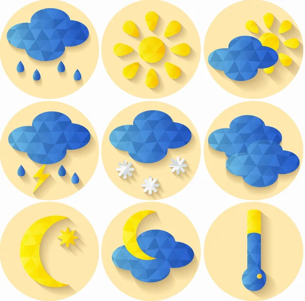 Weather forecast icons set, Flat design polygon — Stock Vector