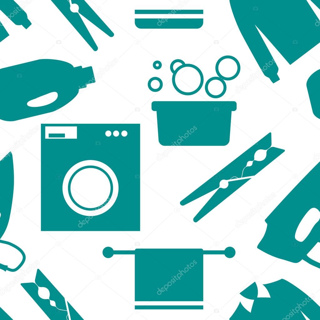 Seamless pattern of Laundry and Washing Icons. Vector illustration.  Flat design.