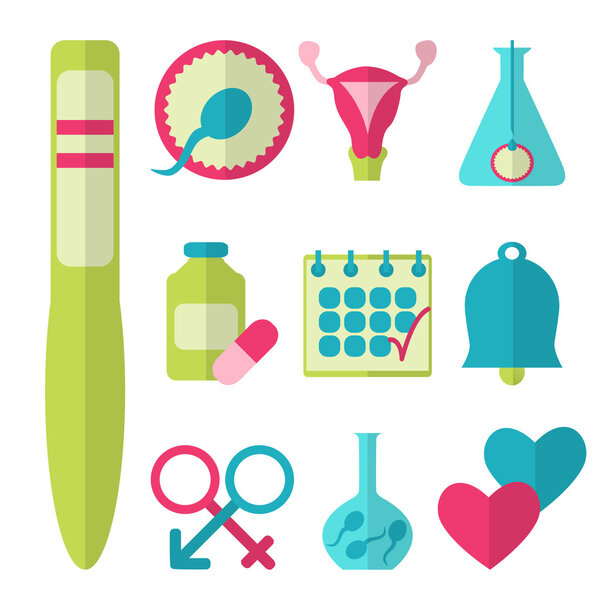 Flat design set of fertility icons isolated on white background