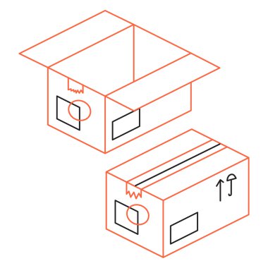 Doğrusal tasarım açık ve kapalı kutu. Vektör çizim.