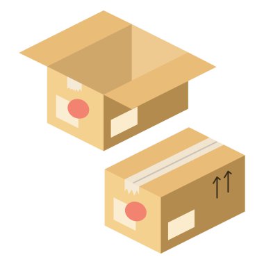 İzometrik tasarım açık ve kapalı kutu. Vektör çizim.