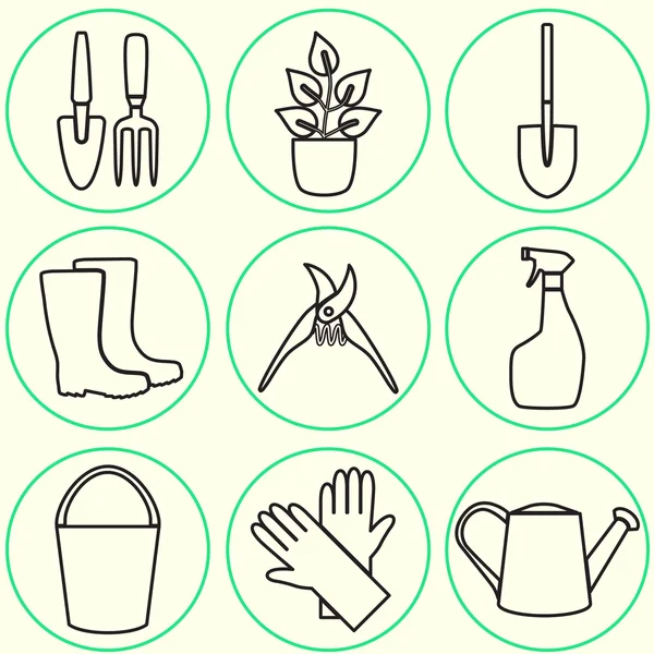 Conjunto de design de linha de ícones de ferramentas de jardinagem isolados em fundo branco . —  Vetores de Stock