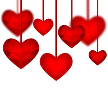 Beyaz bir arka plan üzerinde izole kırmızı elmas soyut Kalpler.