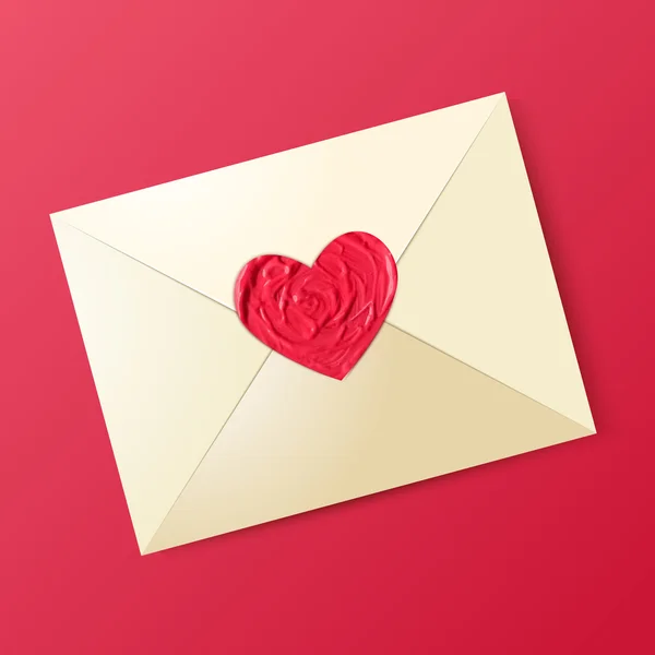 Envelope with sealing wax in the form of heart. Valentine card. — Stock Vector