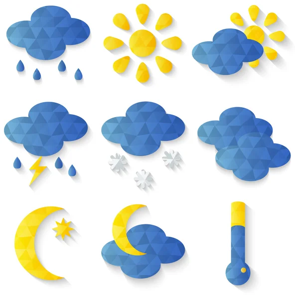 Weather forecast icons set, Flat design polygon — Stock Vector