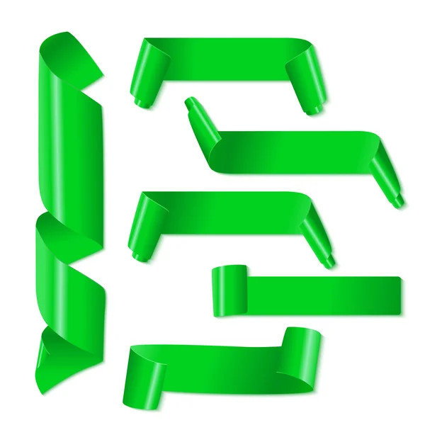 Set aus grünen Papierbändern auf weißem Hintergrund. Vektorillustration — Stockvektor