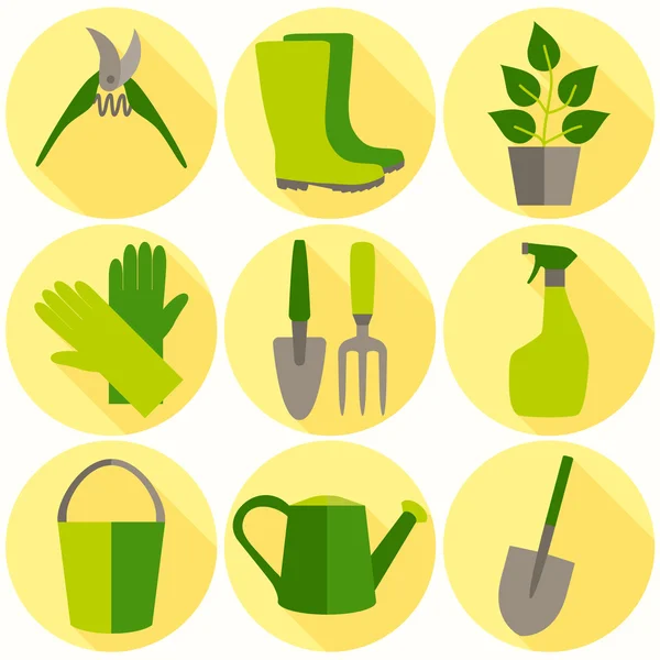 Conjunto de diseño plano de iconos de herramientas de jardinería aislados sobre fondo blanco . — Vector de stock