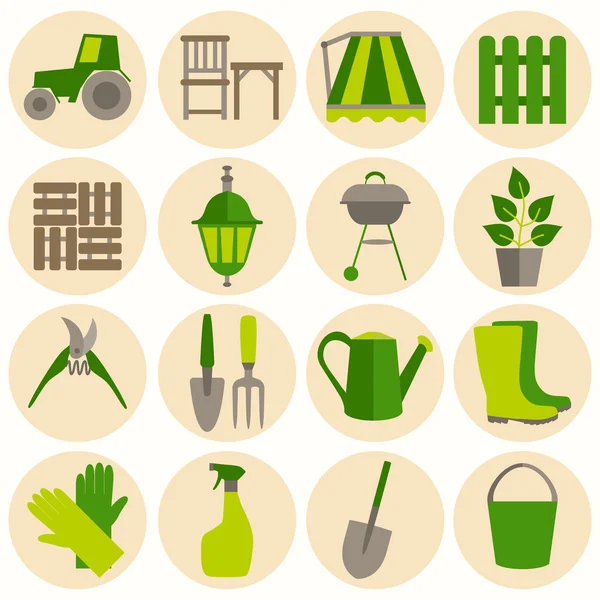 Conjunto de diseño plano de iconos de herramientas de jardinería — Vector de stock