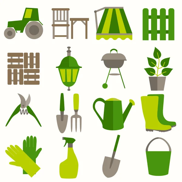 Conjunto de diseño plano de iconos de herramientas de jardinería — Archivo Imágenes Vectoriales