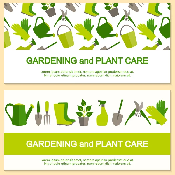 Επίπεδη σχεδίαση banner για την κηπουρική και φυτών φροντίδα. — Διανυσματικό Αρχείο