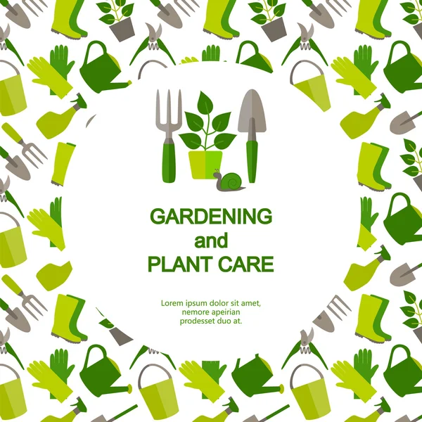 Bahçe ve bitki bakımı için düz tasarım afiş.