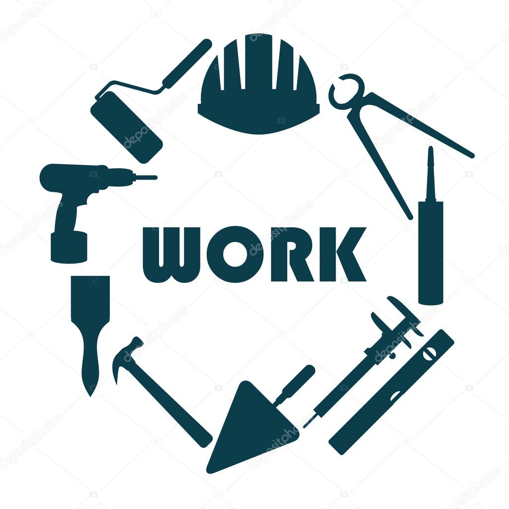 Flat design. Round logo with house repair icons.