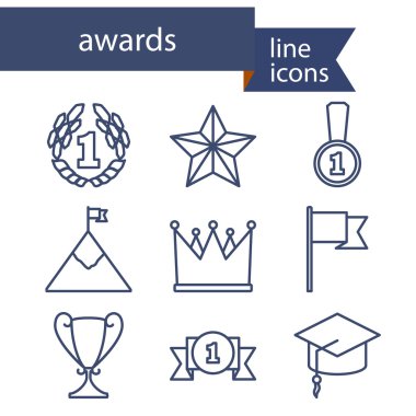 Ödülü başarı için satır simgeler ve zafer simgeler kümesi. 