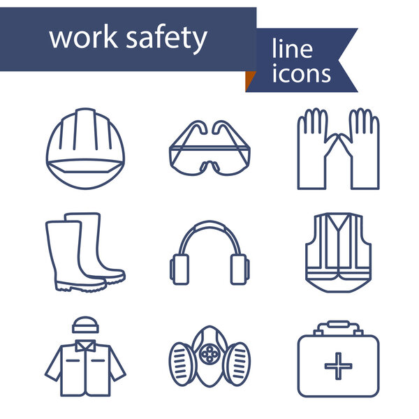 Set of line icons for safety work. Vector illustration.