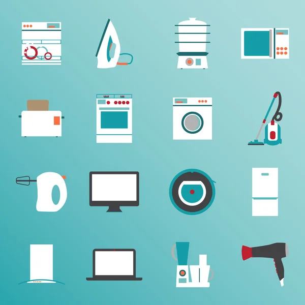 Ställa in platt design ikoner av hushållsapparater — Stock vektor