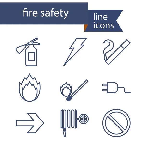 Set van lijn pictogrammen voor brandveiligheid. — Stockvector