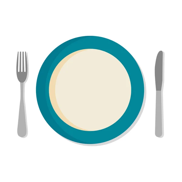 Set di design piatto con forchetta, coltello e piatto da pranzo — Vettoriale Stock