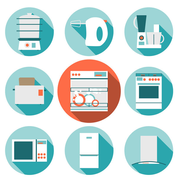 Установите плоские иконки кухонных приборов с длинной тенью
.