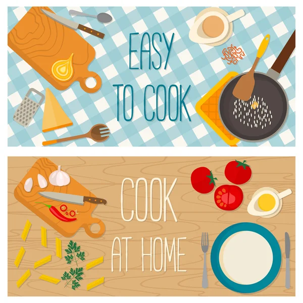 平面设计食物和烹饪的横幅 — 图库矢量图片
