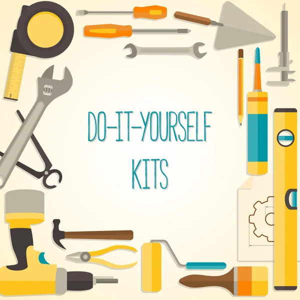 Vector platte ontwerp achtergrond met do-it-yourself tools — Stockvector